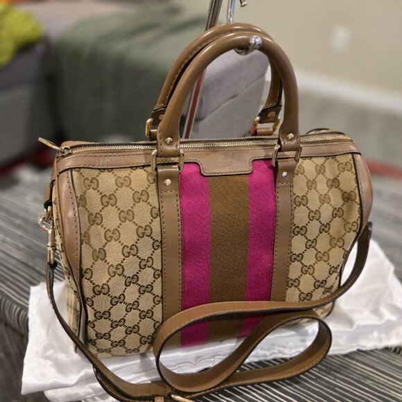 Gucci Monogram Vintage Web Medium Boston Purple Brown - Picture 3 of 16